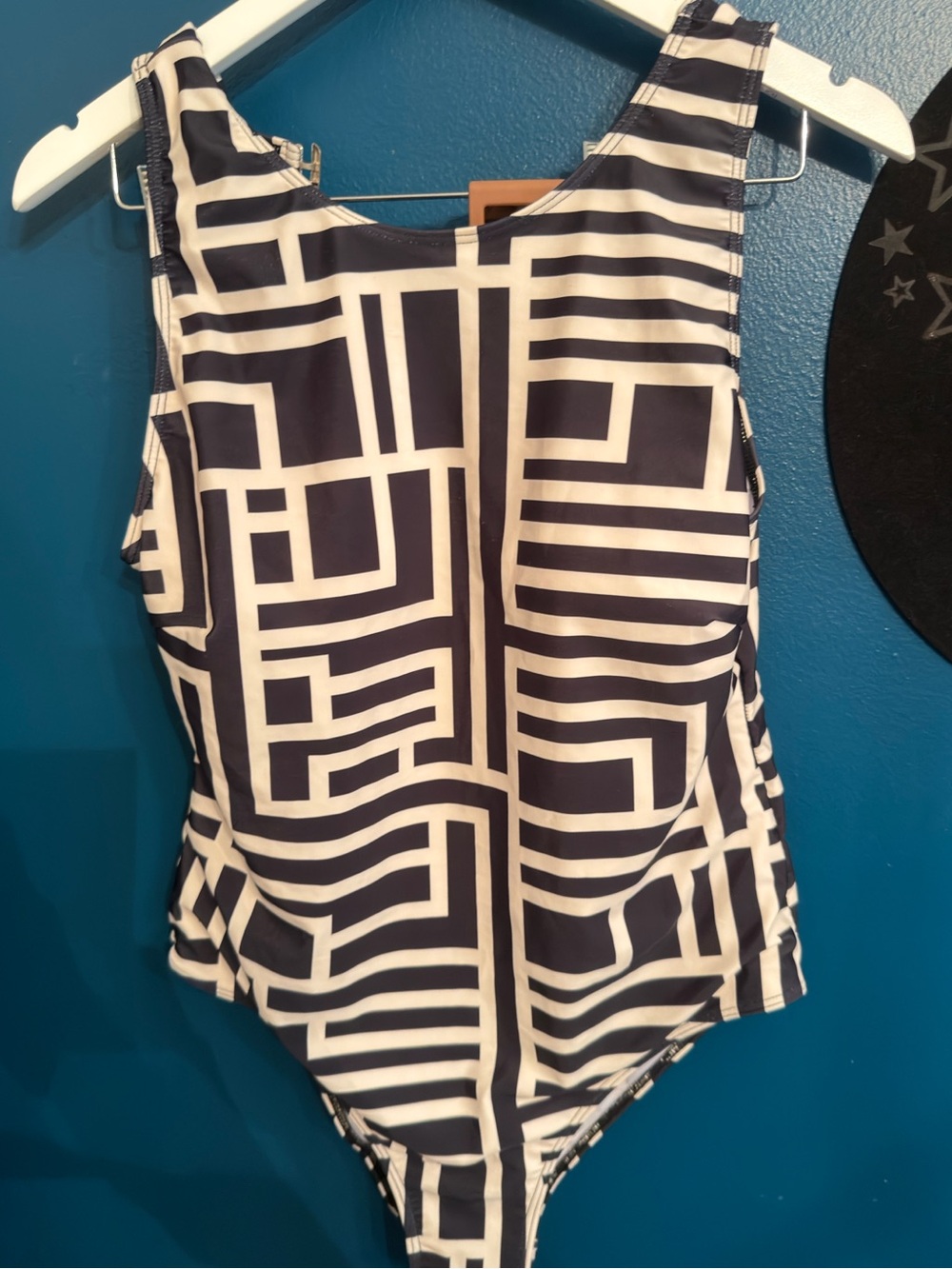 Geometric black and cream classy Women's one piece swim suit